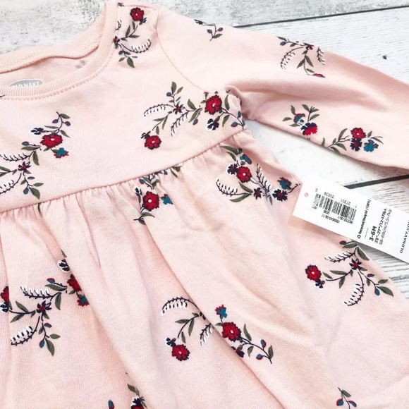 Baby Girl Pink Floral Long Sleeve Dress - Size 3-6 - Picture 2 of 3